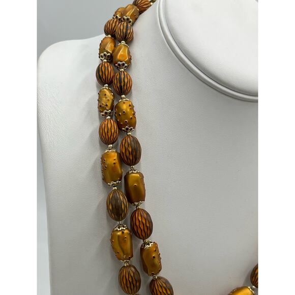 Hong Kong Vintage Copper Brown Bumpy Textured Two Strand Lightweight Necklace - Picture 2 of 12